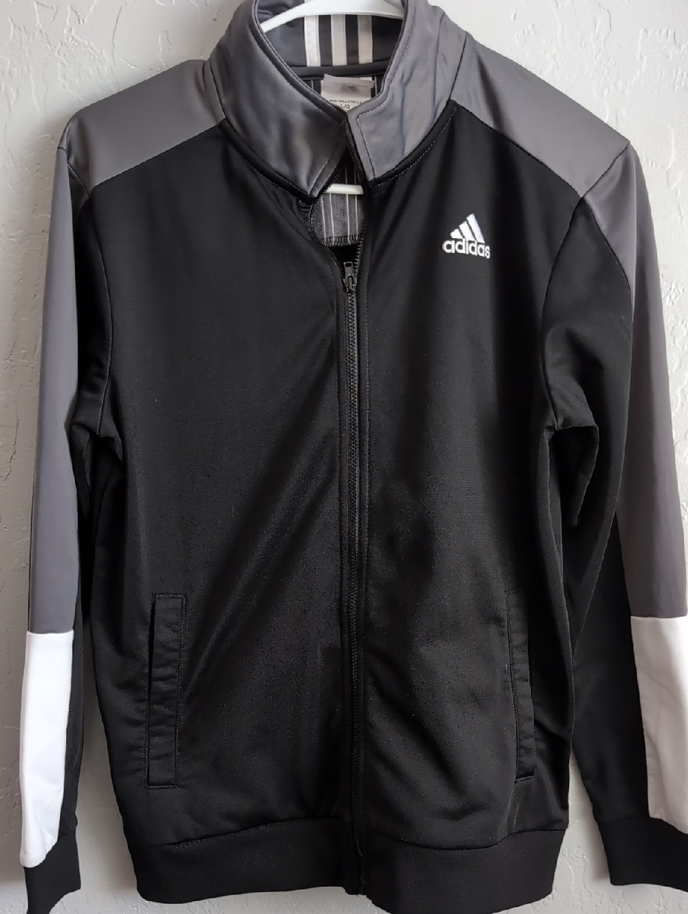 adidas Black, Gray & White Full-Zip Track Jacket Boy's Large